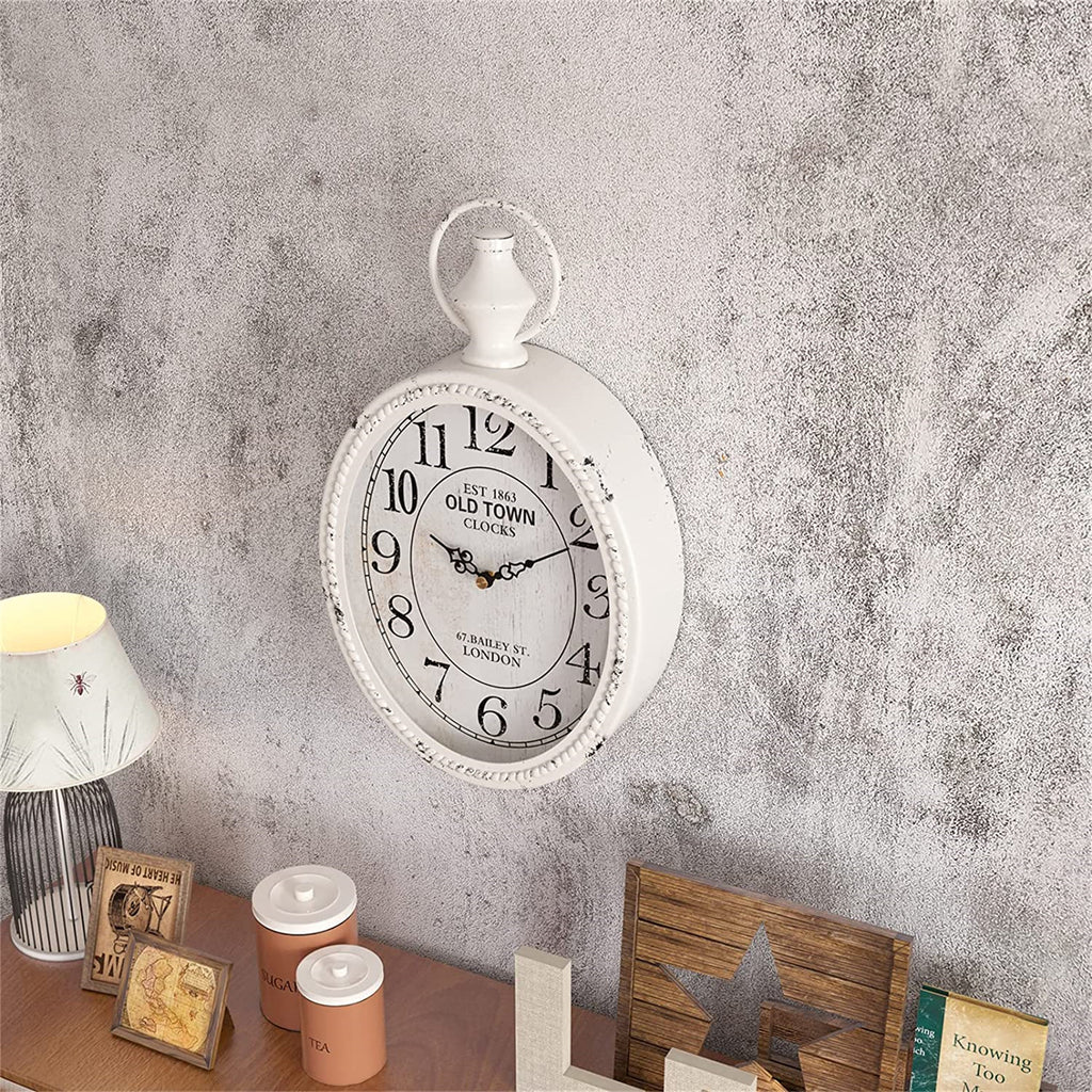 Menterry Small Retro Oval Wall Clock, Antique Old Design, White Vintage Style, Battery Operated Silent Decor Wall Clocks for Kitchen,Bedroom,Farmhouse,Bathroom (11.2" H x 6.7" W)