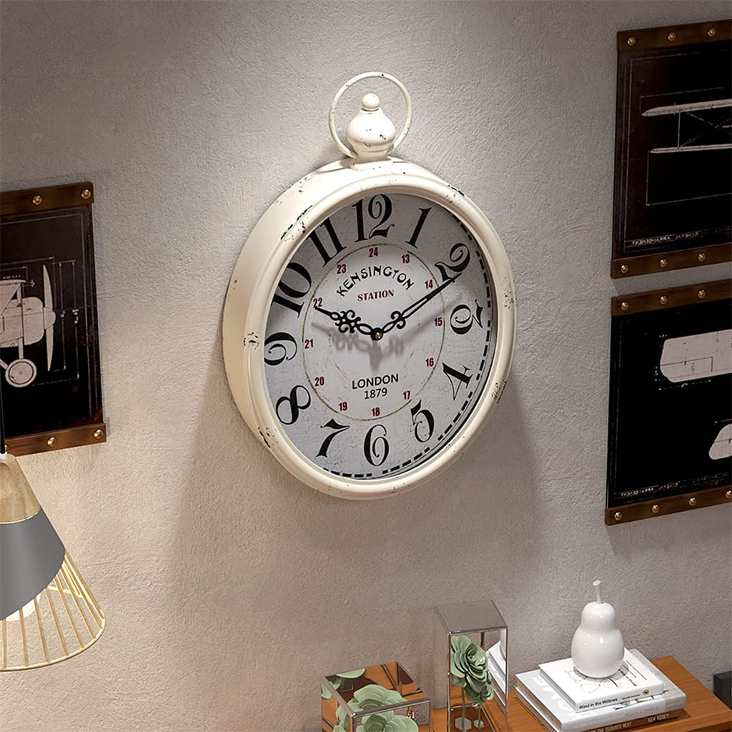 Menterry Oval Retro Wall Clock, Rustic Vintage Style, Antique Old-Fashioned Design, Battery Operated Silent Decor Wall Clocks for Kitchen,Farmhouse,Office (15.5" H x 10.5" W) (White Oval)