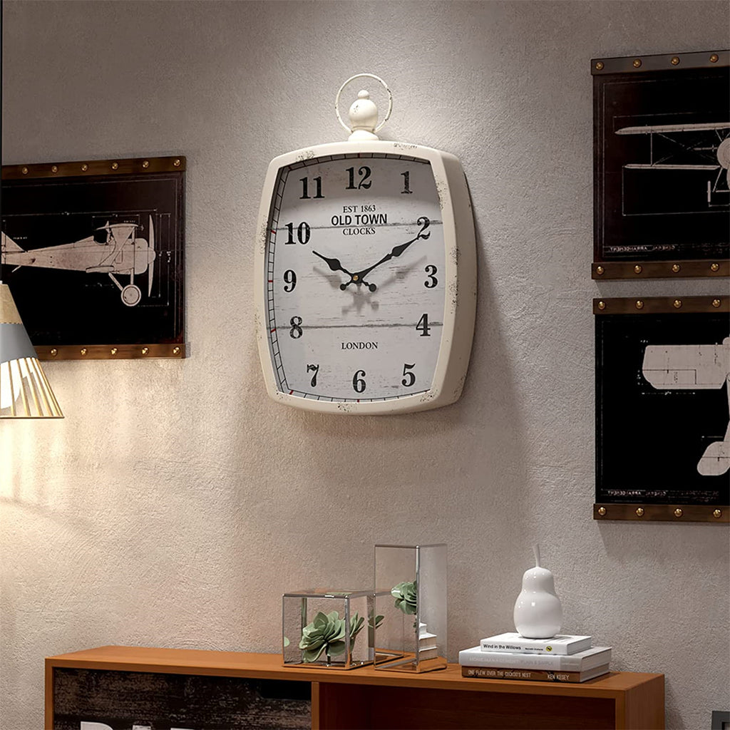Menterry Rectangle Retro Large Wall Clock, Old-Fashioned Vintage Design, Antique Style, Battery Operated Silent Decor Wall Clocks for Farmhouse,Kitchen,Office (15.5" H x 10.2" W) (White Rectangle)