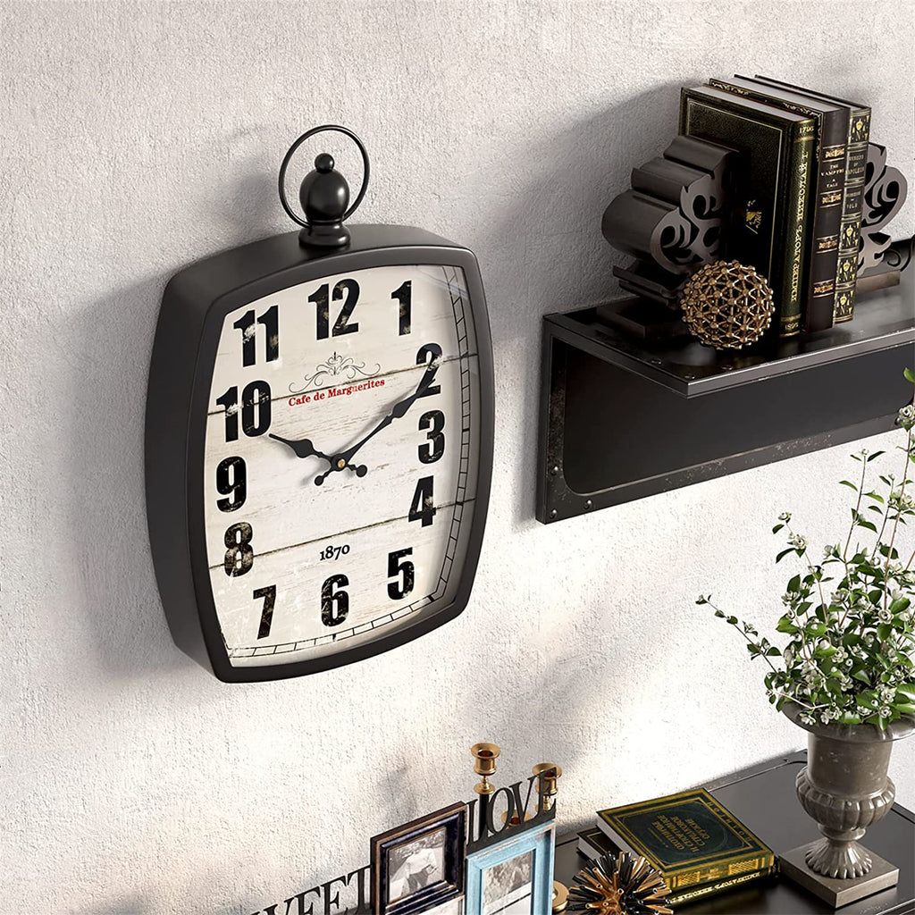 Menterry Rectangle Retro Large Wall Clock, Old-Fashioned Vintage Design, Antique Style, Battery Operated Silent Decor Wall Clocks for Farmhouse,Kitchen,Office (15.5" H x 10.2" W) (Black Rectangle)