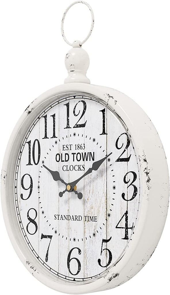 Menterry Retro Wall Clock. Vintage Antique Style Wall Clocks. Battery Operated Silent Wall Clocks for Farmhouse,Rustic,Kitchen,Bedroom,Office, (11.8" H x 9.3" W) (White)