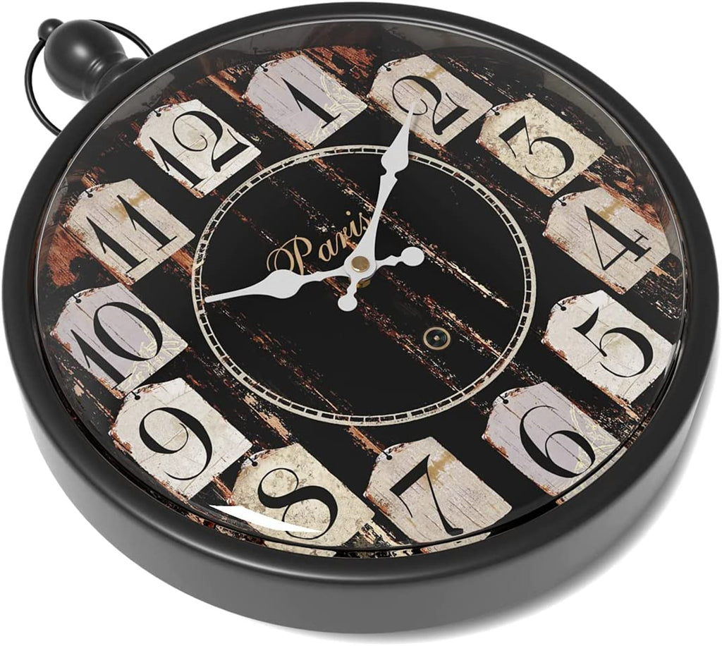 Menterry European Retro Wall Clock. Old-Fashioned Antique Design Rustic Vintage Style. Battery Operated Silent Decor Wall Clocks for Kitchen,Farmhouse,Loft,Office, (11.8" H x 9.3" W) (Black)