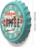 Menterry Bottle Cap Design Iron Retro Wall Clock, 13 inch Vintage Craftsmanship Style, Silent Non-Ticking Battery Operated Creative Decor Wall Clocks for Cafes,Farmhouse,Office,Kitchen,Home (Blue)